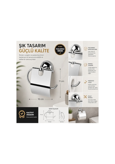 Buççin Online Mağaza Paslanmaz Krom Kapaklı Tuvalet Kağıtlığı Duvara Monte Banyo Wc Kağıtlık Aparatı Vidalı Krom Gümüş Çok Renkli