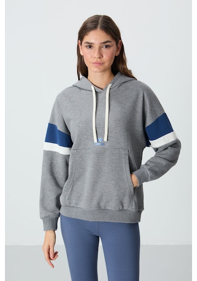 Tommy Life Gri Melanj Kompakt Pamuklu Kalın Pürüzsüz Dokulu Kapüşonlu Oversize Fit Kadın Sweatshirt - 97290 Gri Melanj