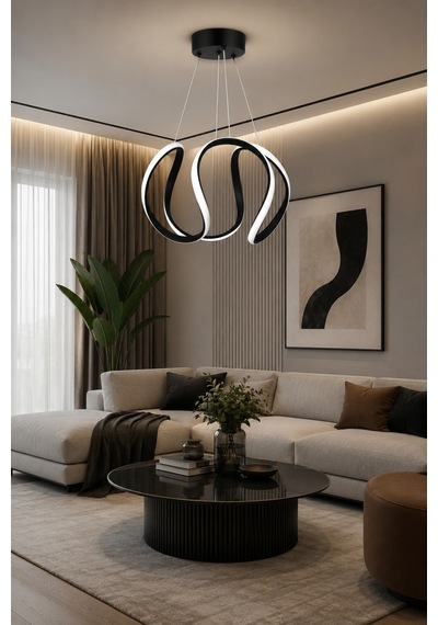 Deluxe Model Siyah Renk Metal Salon Hol Antre Oturma Yatak Odası Modern Led Sarkıt Avize Beyaz Işık