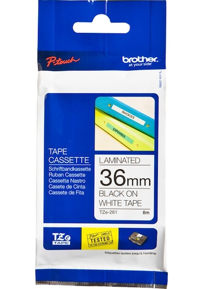 BROTHER P-TOUCH TZE-261 TZE-TAPE 36 MM BEYAZ ÜZERİNE SİYAH LAMİNASYONLU ETİKET