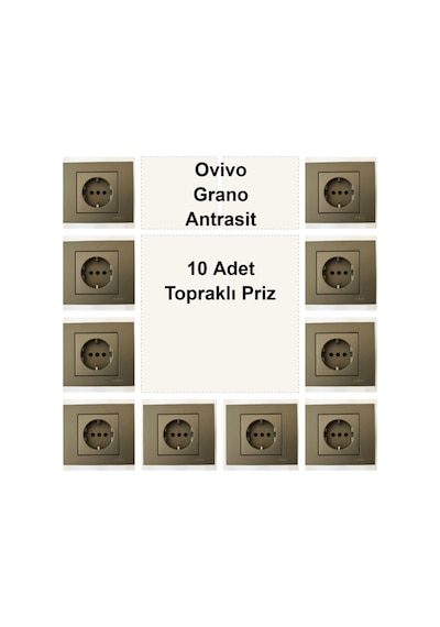 Ovivo Grano Antrasit 10 Adet Topraklı Priz