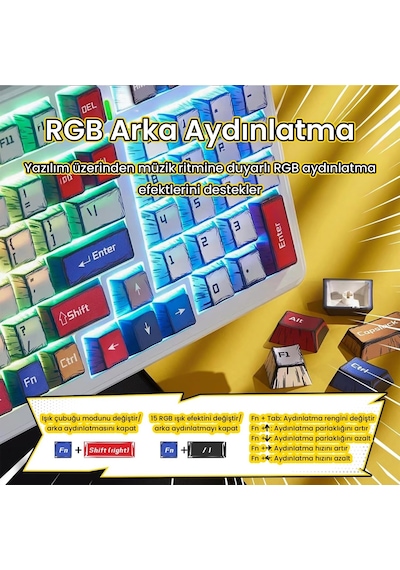 Aula F99 3 Modlu Rgb Hot Swap Mekanik Graywood V3 Switch Kablosuz Makrolu Gaming Klavye Comic
