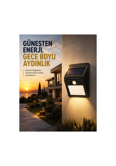 Astraltech 144 Led'li Geniş Aydınlatma Alanına Sahip Güneş Enerjili Güvenlik Lambası Altın