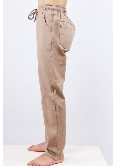 Hçm Çocuk Unisex Okul Pantolonu Beli Lastikli Taba