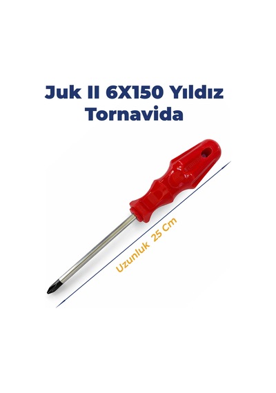 Yıldız Tornavida Ergonomik Kırmızı Plastik Sap 6x150 50 Cr-v Mıklatıslı Uç 25 Cm Uzunluğunda