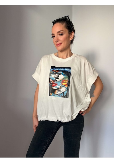 Ali Butik Beyaz Paint Girl Baskılı Alttan Büzmeli Tişört Beyaz Ali Butik Beyaz Paint Girl Baskılı Alttan Büzmeli Tişört Beyaz