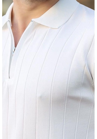 Madmext Madmext Beyaz Polo Yaka Fermuarlı Erkek T-shirt E7298 Beyaz