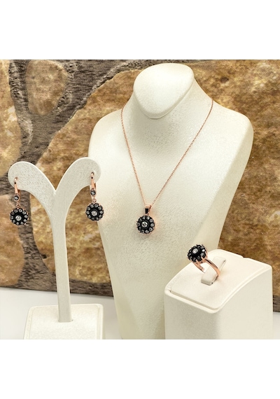 Elmas Montür Rosegold Gül Modeli Gümüş Set Takım Rose Gold