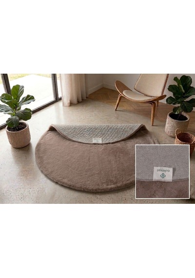 Kahverengi Tavşan Tüyü Halı Yuvarlak Cotton Taban