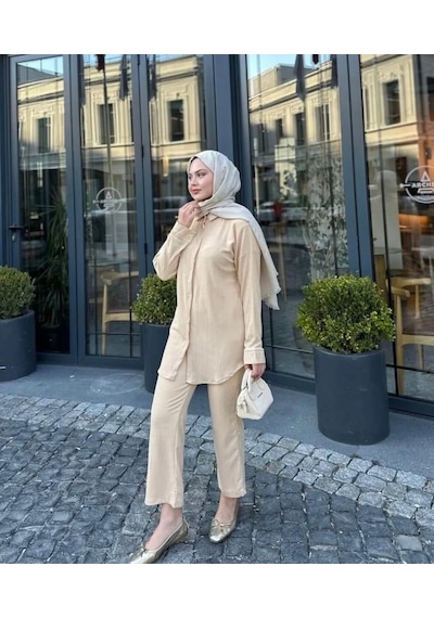 Lovie Moda Kadın İkili Bürümcük Takım Bej
