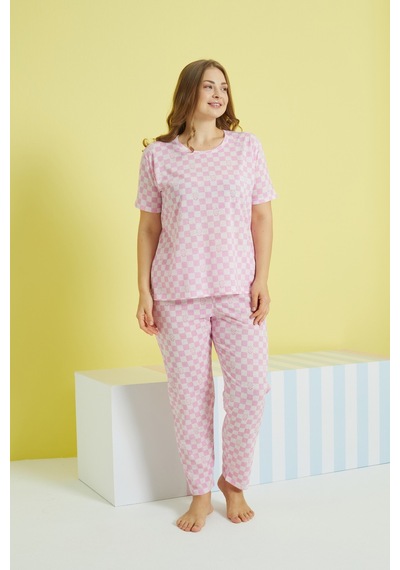 Siyah İnci Curve Büyük Beden Battal Boy Örme Pijama Takımı 24103608 Çok Renkli