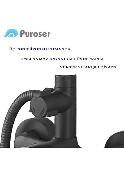 Puroser Robot Duş Tepe Yağmur 3 Fonksiyonlu Batarya Dahil Siyah Duş Seti Siyah