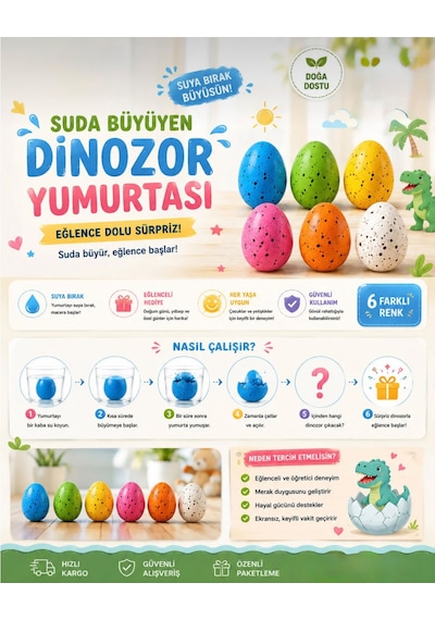Dinozor Yumurtası Islanınca Çatlayıp Suda Büyüyen Oyuncak Renkli Süpriz Yumurta 3 Cm 10