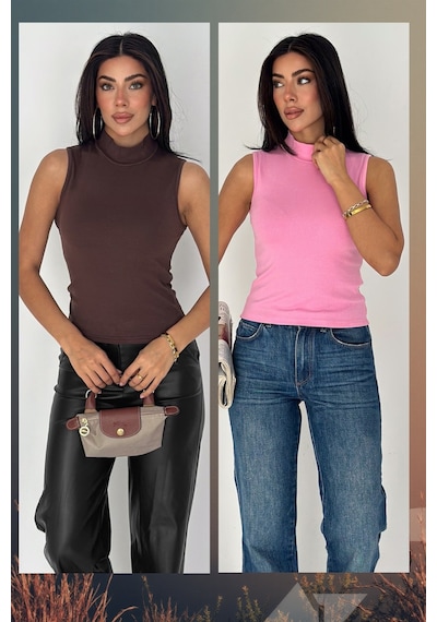 Noa & Noa 2'li Paket Kadın Kolsuz Boğazlı Basic Body Sleek Core Kahve Noa & Noa 2'li Paket Kadın Kolsuz Boğazlı Basic Body Sleek Core Kahve