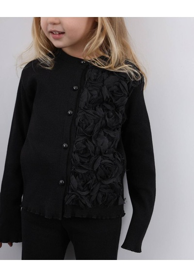 Miniko Kids Kız Çocuk Bayramlık Çiçek Detaylı Kaşkorse Taytlı Takım Siyah
