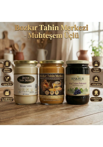 Bozkır Tahin Merkezi Muhteşem Üçlü Beyaz Tahin-altın Susam Tahin-köy Pekmezi Doğal&katkısız
