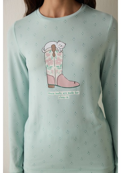 Penti Mint Sleep-ın Sloganlı Termal Etkili Bisiklet Yaka Uzun Kollu Pijama Üstü Mn29 Penti Mint Sleep-ın Sloganlı Termal Etkili Bisiklet Yaka Uzun Kollu Pijama Üstü Mn29
