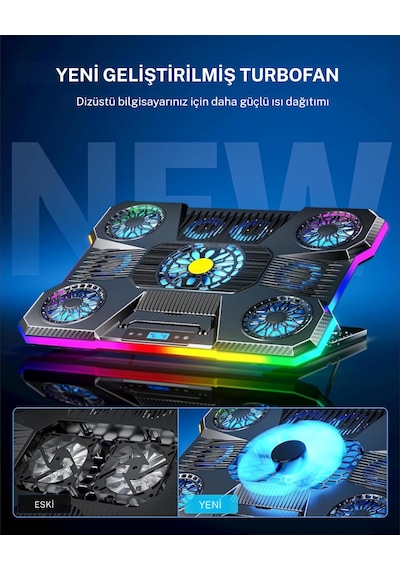 9 Fanlı Laptop Soğutucu 2400 Rpm Ultra Güçlü Fan 13-19 İnç Laptoplar İle Uyumlu 8 Kademe Yükseklik