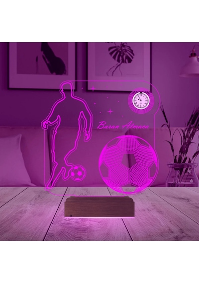 Luvivia Futbolcu Hediye Ronaldo Taraftar Futbol Topu Kişiye Özel Metal Saatli 3d Lamba - Masa Gece Lambası Şeffaf