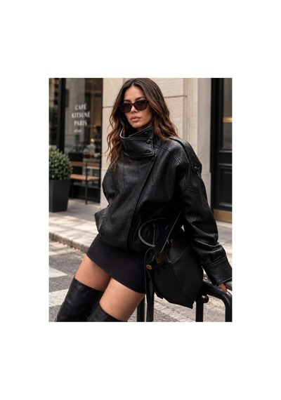 Teora Fashıon Ultra Soft Zr Dikyaka Kadın Deri Ceket Siyah&black Siyah&Black