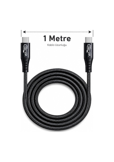 Coverzone Thunderbolt 5 Usb-c To Usb-c Kablo,ent 80gbps-120gbps Veri Transferi, Pd240w Power Delivery, 16k 60hz Video Çıkışı, E-marker Akıllı Çip, Thunderbolt 3/4/5 Uyumlu 1 Metre Zr1322 Siyah