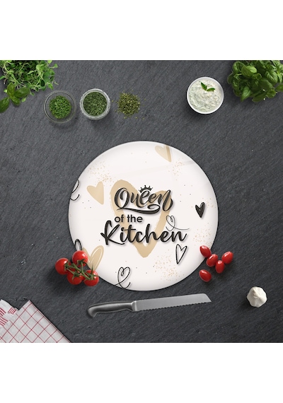Cam Kesme Tahtası|Queen Of The Kitchen Love|Çap32cm