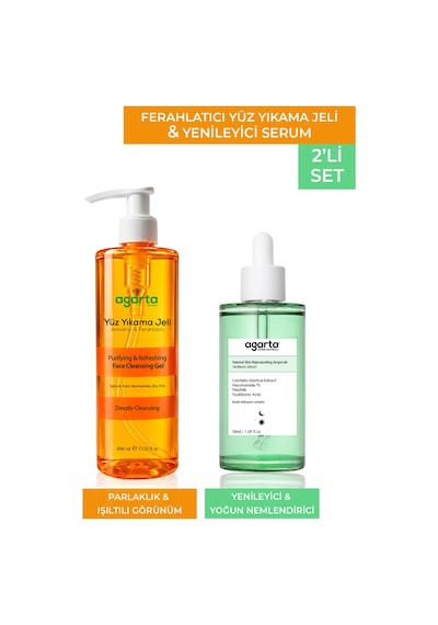 Agarta 2li Set Naturel Skin Rejuvanating Yenileyici Serum Canlandırıcı Yüz Temizleme Jeli Turuncu