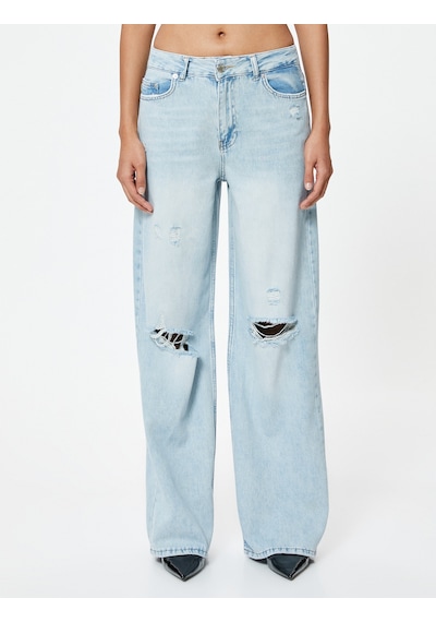 Koton Geniş Paça Yırtık Kot Pantolon Standart Bel Düğmeli - Bianca Wide Leg Jean Açık İndigo 4sal40472md Açık İndigo Koton Geniş Paça Yırtık Kot Pantolon Standart Bel Düğmeli - Bianca Wide Leg Jean Açık İndigo 4sal40472md Açık İndigo