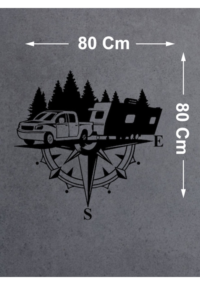 Pusula Ve Karavan Sticker, Kamp Kampçı Doğa, Araba Oto Pickup Karavan Sticker 02518 80x80 Cm