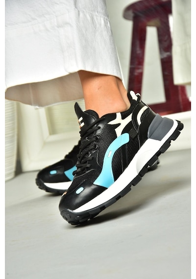 Fox Shoes S312213109 Siyah Kalın Tabanlı Spor Ayakkabı Sneakers Siyah