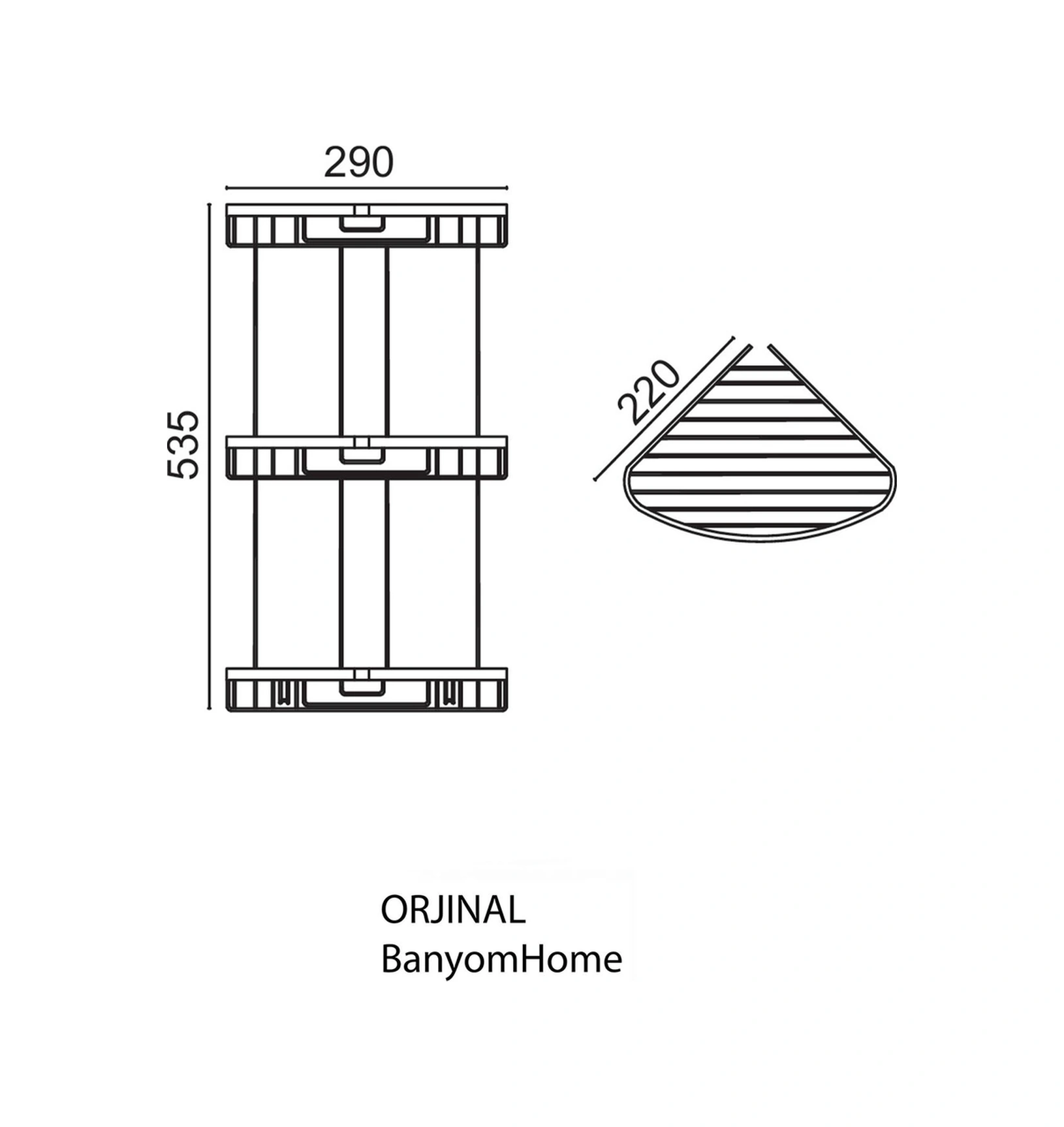 Çelik Banyo Paslanmaz Pirinç Zerrin 3'lü 22 22 Cm Şampuanlık Banyo Rafı Krom