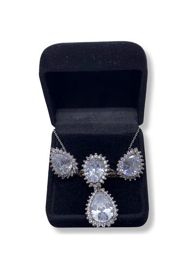 Oya Silver Zirkon Damla Işıltılı Gümüş Set&takım
