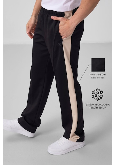 Tommylife Siyah-bej Yüzeyi Dokulu Standart Fit Palazzo Erkek Pantolon - 82171 Siyah