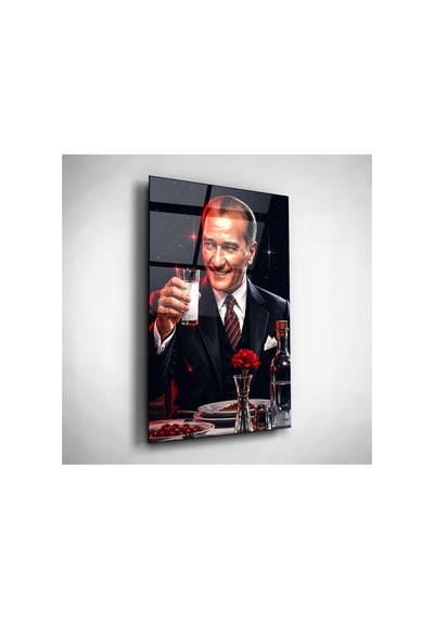 Cam Tablo Atatürk Portresi Premium Duvar Dekoru Modern Salon, Ofis Ve Makam Odası Dekorasyonu