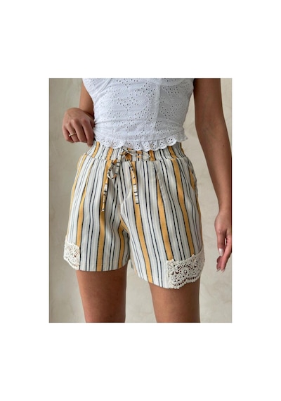 Verymoda Paça Dantelli Çizgili Şort I Vmd2393 HARDAL