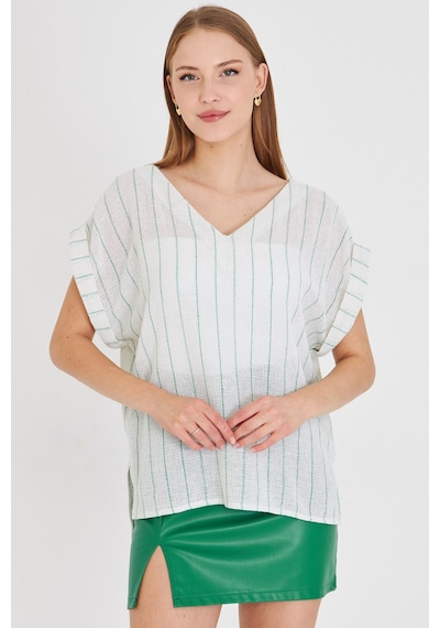 Armonika Kadın Yeşil V Yaka Yanları Yırtmaçlı Arkası Uzun Duble Kol Detaylı Oversize Bluz Arm-25y001056 Armonika Kadın Yeşil V Yaka Yanları Yırtmaçlı Arkası Uzun Duble Kol Detaylı Oversize Bluz Arm-25y001056