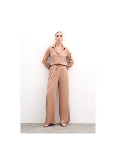 Sateen Zebra Desenli Salaş Pantolon - Camel-135732 Camel