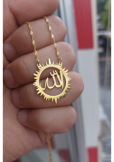 925 Ayar Gümüş 24 Ayar Altın Kaplama Allah Lafzı Kolye Gold
