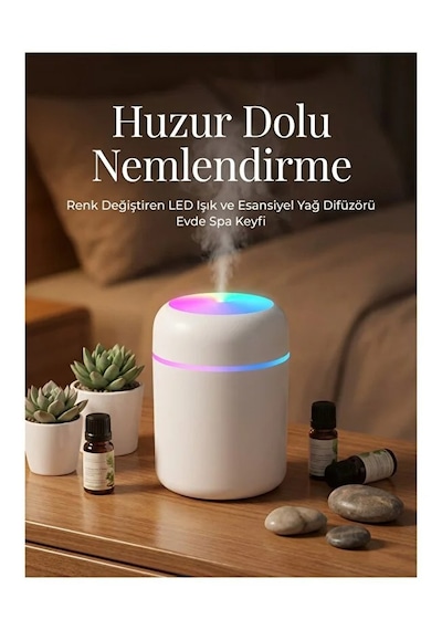 300 Ml Ulrasonik Ledli Hava Nemlendirici Buhar Makinesi Ve Aroma Difüzörü 2xfiltre Hediyeli