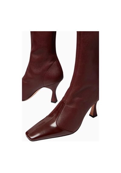 Studio Amelia Studıo Amelıa Maverick 90 Nappa Deri Kare Burun, Elastik Arkalı Victorian Topuklu Ankle Bot Bordo