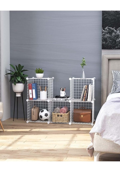 6 Bölmeli Beyaz Portatif Çok Amaçlı Metal Tel Dolap Raf Kitaplık