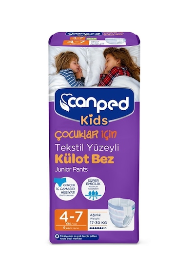 Canped Kids Çocuklar İçin Tekstil Yüzeyli Külot Bez 17-30 KG 4-7 Yaş 9 Adet