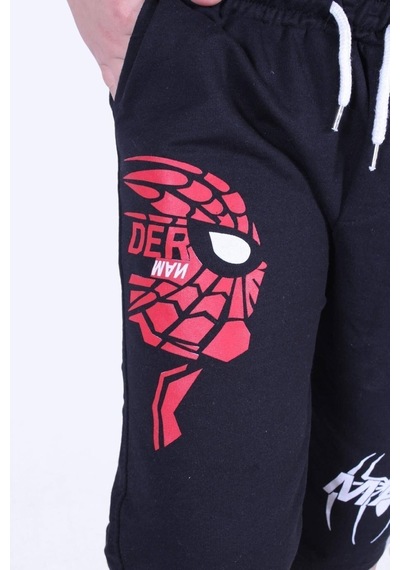 Fyk Kids Der-man Yazı Baskılı Geniş Paçalı Çift Cepli Erkek Çocuk Siyah Kapri Siyah