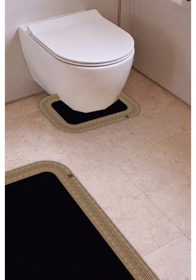 Banyo Paspası Takımı 70x110+50x70 Cm Düz Siyah & Hasır Siyah - Hasır
