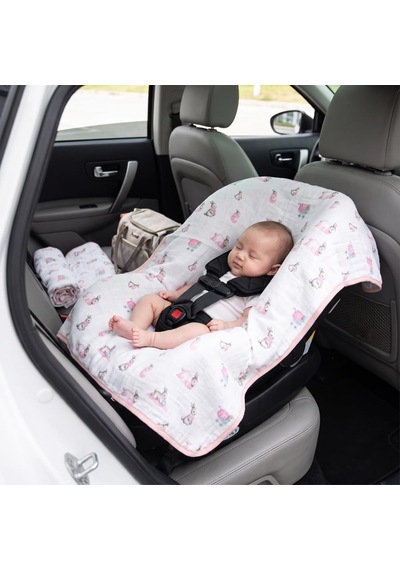 % 100 Pamuk Müslin Puset & Oto Koltuk Örtüsü - Bébé Lapin Rose Pokort-blr-000std