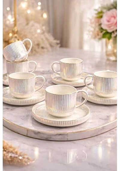 Acar Jea-08357 Pearl Dream 6'lı Porselen Çay Fincan Takımı Krem