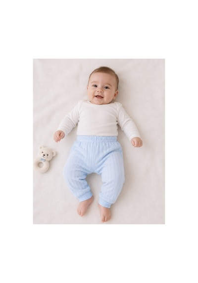 H&c Coolboy H&c %100 Pamuk Ajurlu Bebek Tek Alt Pantolon 0-36 Ay Yumuşak Dokulu Esnek Bel mavi
