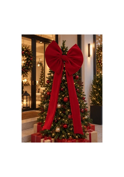 Kırmızı Dev Boy Yılbaşı Kumaş Fiyonk 60x100 Cm Noel Ağacı Kapı Duvar Ve Ev Dekorasyon Süsü Kırmızı - 920369487