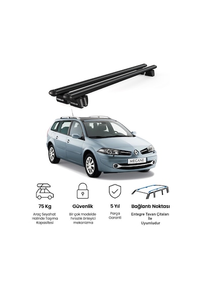 Pençe Renault Megane Sw 2002-2009 Uyumlu Siyah Ara Atkı Port Bagaj Tavan Barı