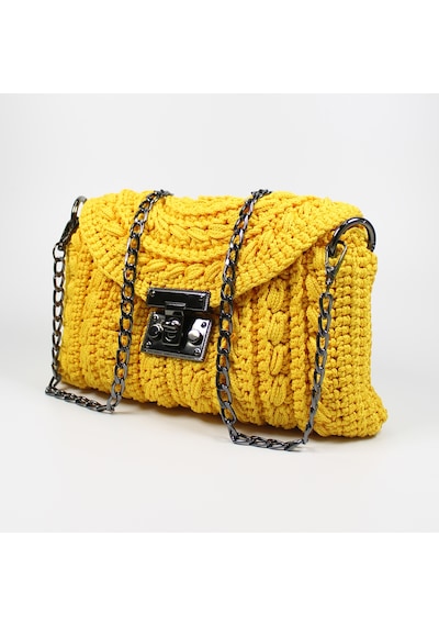 Makrome El Örgüsü Örme Omuz Çanta, Handmade Kadın Çanta 202301015 Sarı